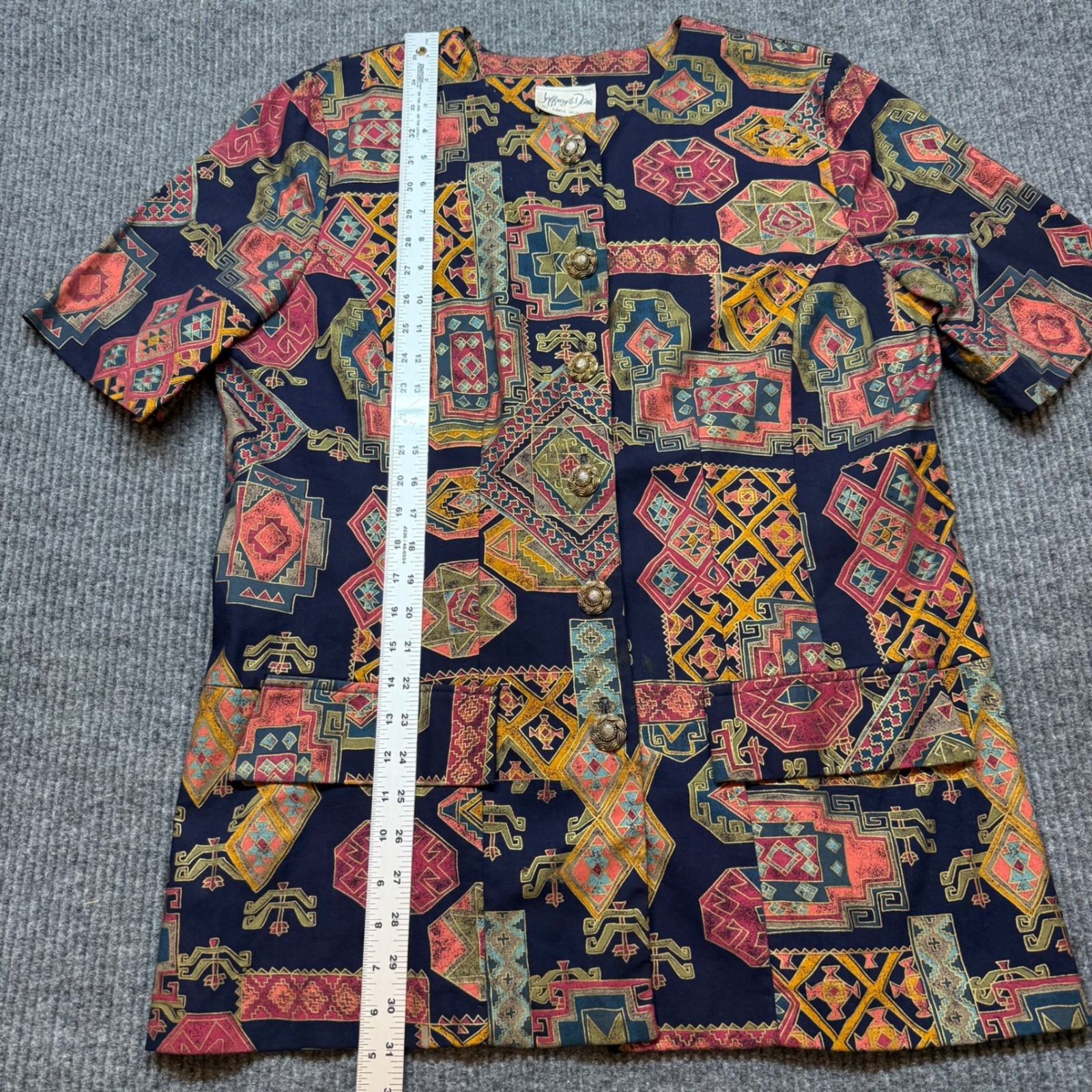 Vintage Jeffrey & Dara Geometric Blouse 14 Artsy Eclectic Careerwear 80s 90s Top