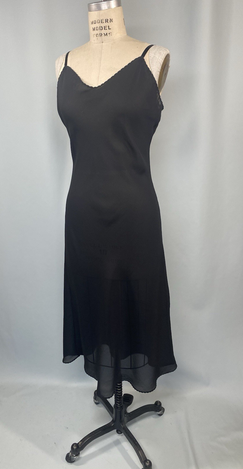 Vintage Full Slip SIZE MEDIUM black bias georgette classic sheer long goth sexy