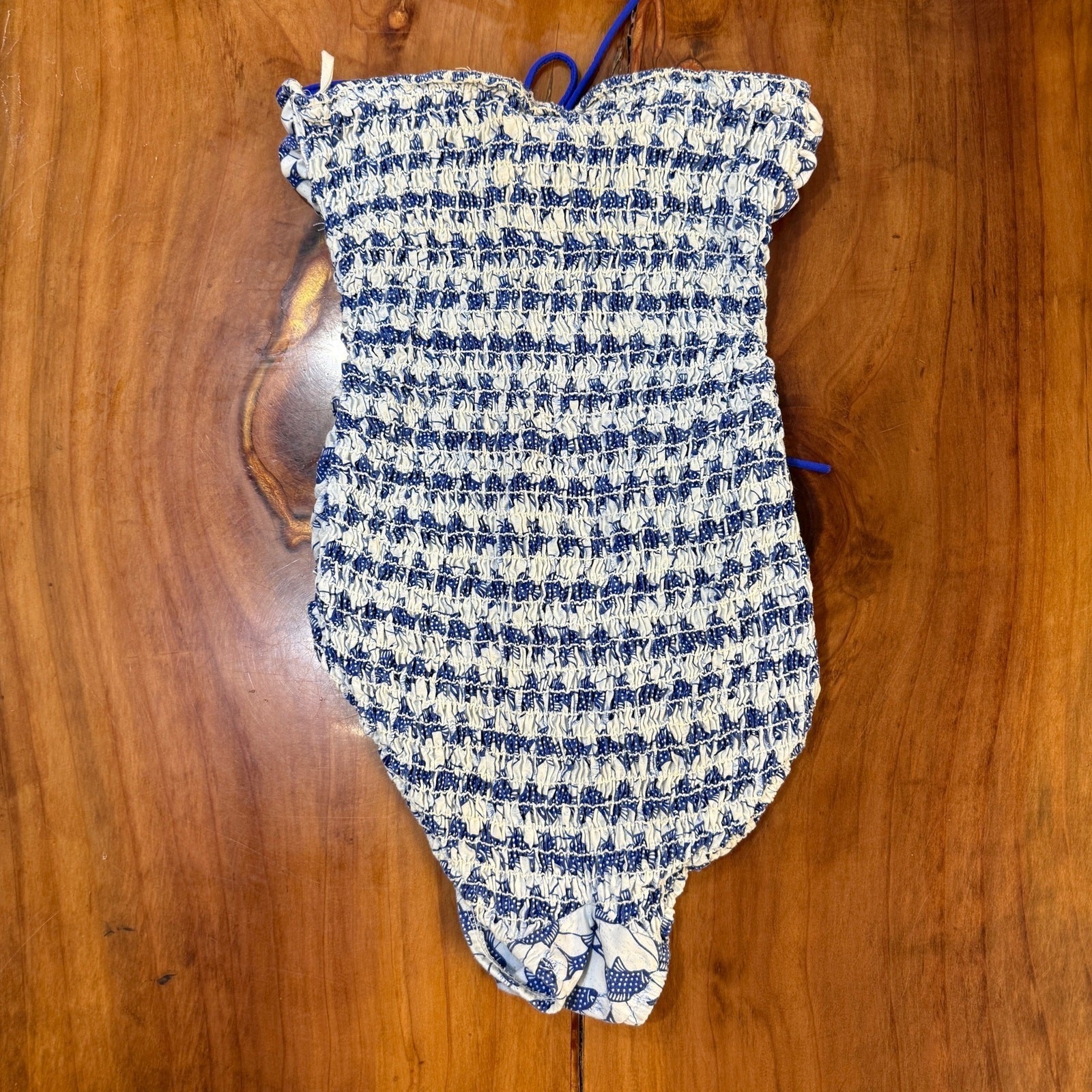 Vintage 60s 70s 1 Piece Swimsuit E-Stewart Beach Strapless Fish Cotton Ruched