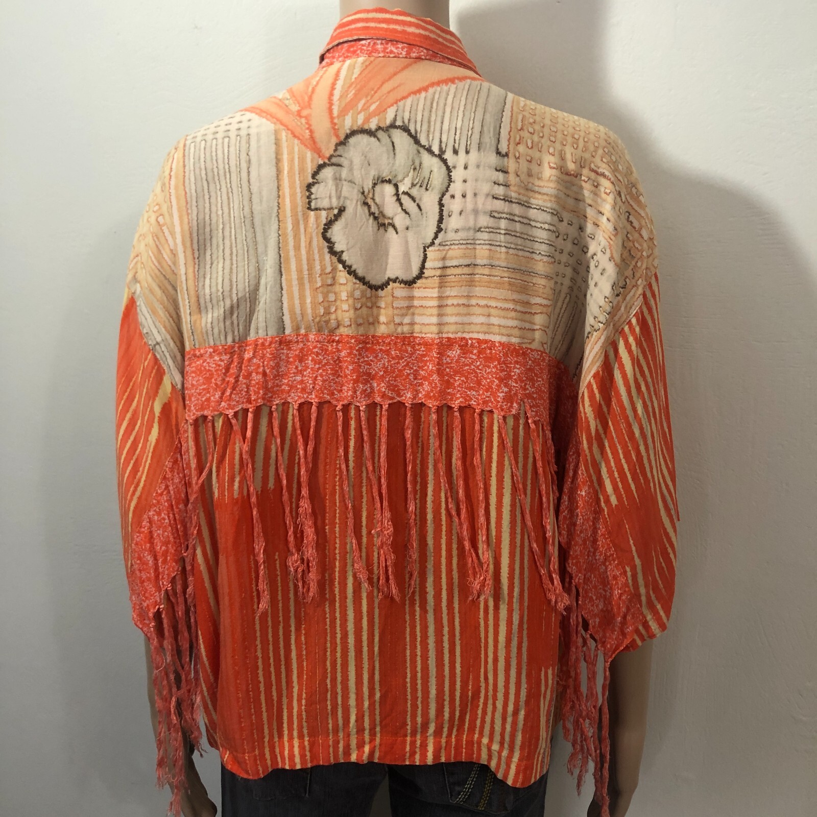 vtg Paul Ropp Button Shirt One Size Old America Rayon 1989 Fringe Western Boho