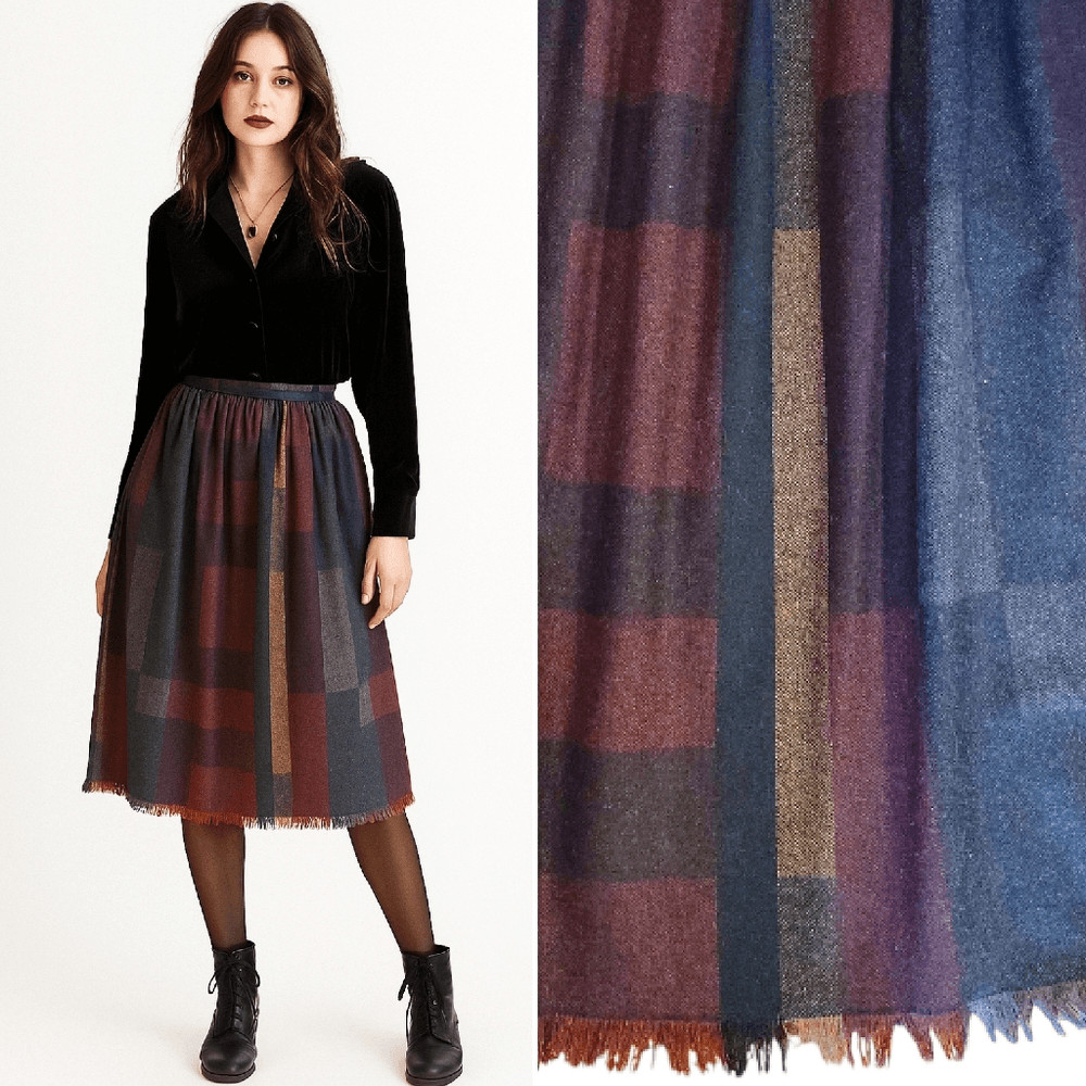 VTG 70s Colorful Plaid Wool Blended Whimsigoth Midi Skirt SZ 12 *Fits like Med