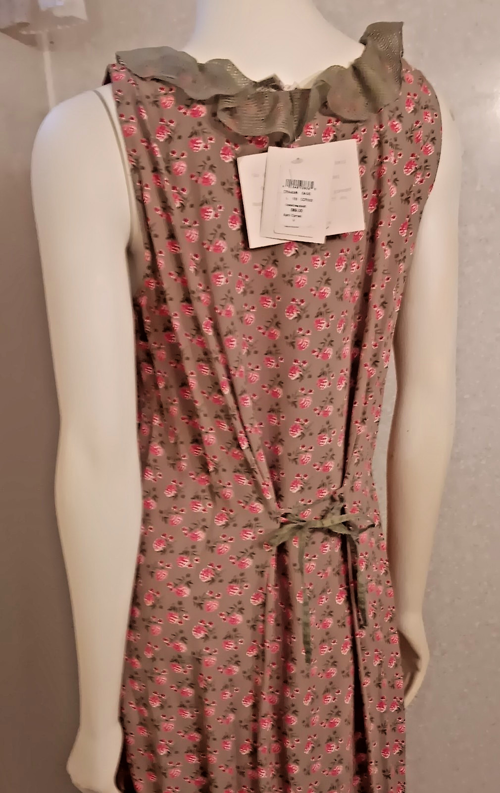 Vtg April Cornell, Rayon Midi/Maxi Summer Dress, Pistachio/Raspberry Red, NWT, L