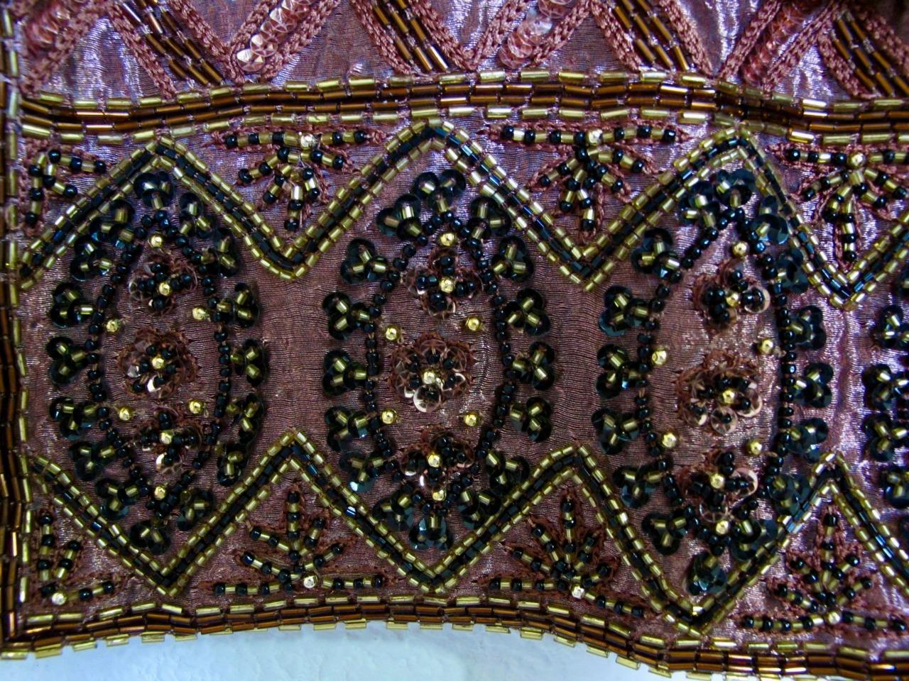 Vintage 80s Stenay Copper Brown Silk Trophy Sequin & Bead Jacket S Glam Party