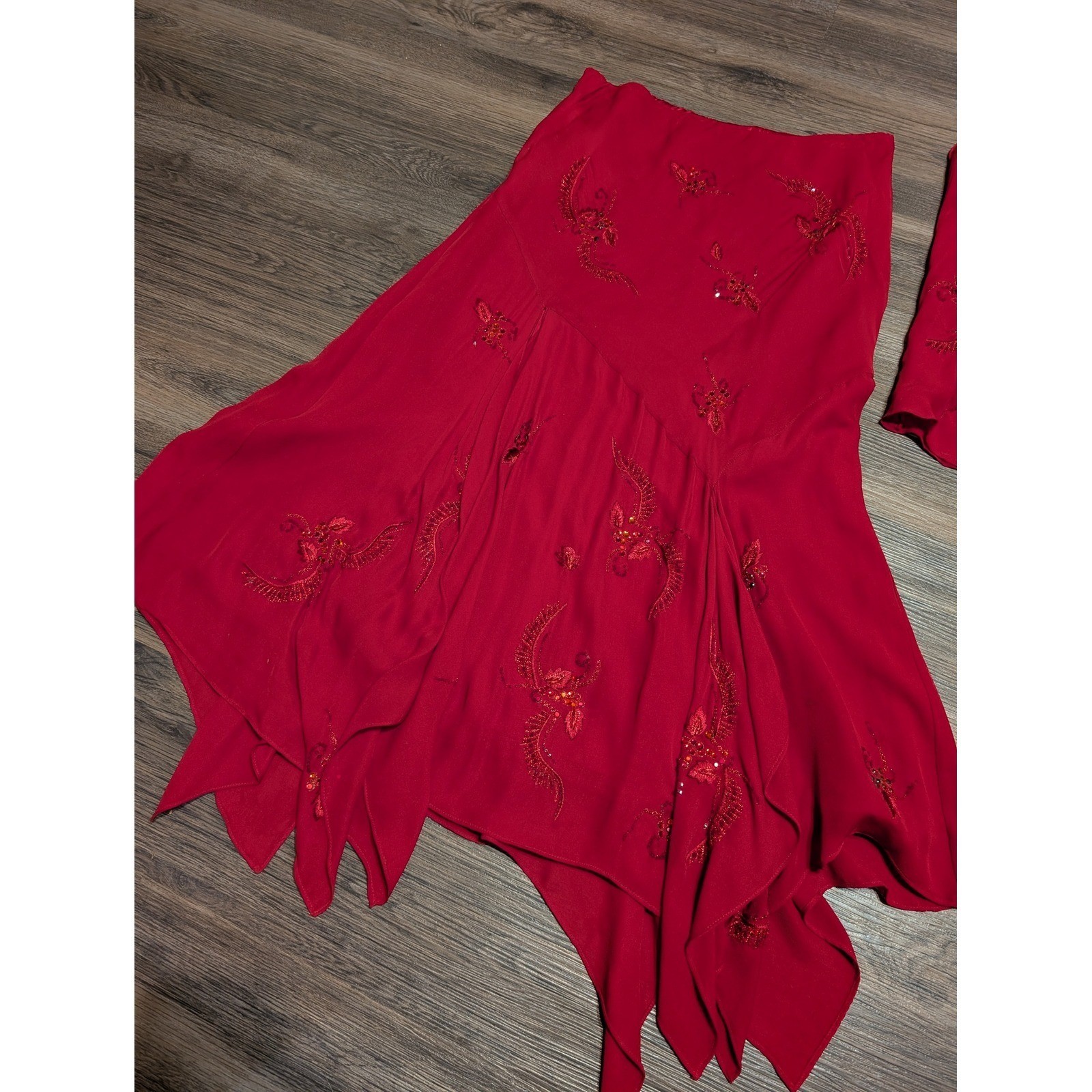 I.C.E. Vintage Rare Red 100% Silk Beaded 2 Piece Skirt Set Fairycore M