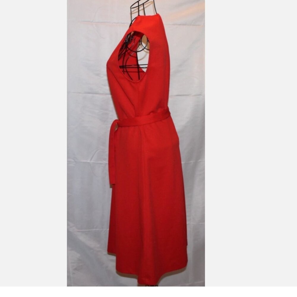 Russ Togs Red Orange Sleeveless Belted Dress M Back Zip Polyester Vintage &rsquo;70&rsquo;s