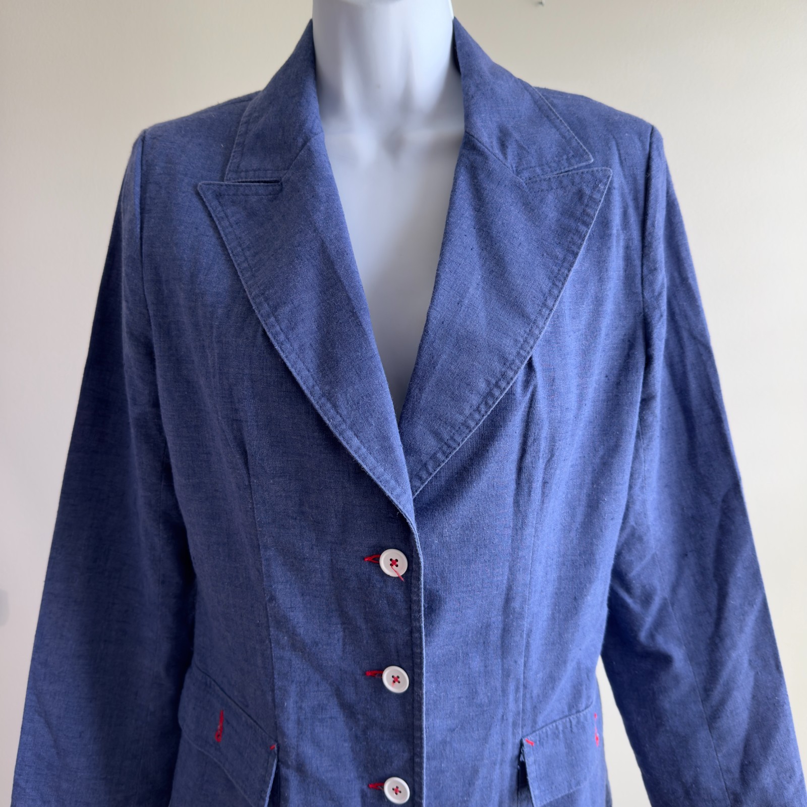 JH Collectibles 2 Pc Capris Jacket Suit Women&rsquo;s 4 6 Blue Made USA Cotton Blend