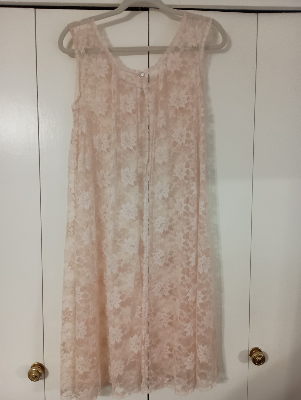 Blanche Vtg Beige Sz L Nylon Solid Lace Negligee Sleeveless Robe Kimino