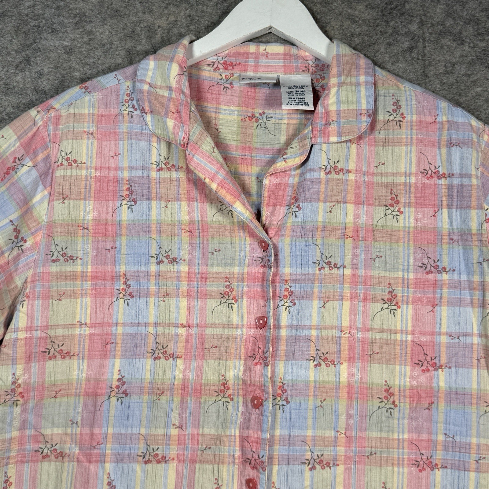 Vintage 90s Womens Bobbie Brooks Plaid Embroidered Button Down Shirt Size 18W