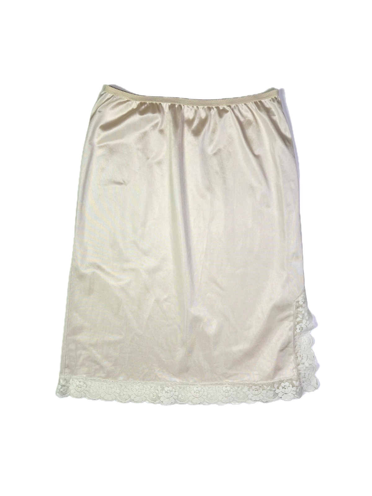 Vintage Komar Size M Champagne Half Slip Nylon Lace Trim 23.5&Prime; Long