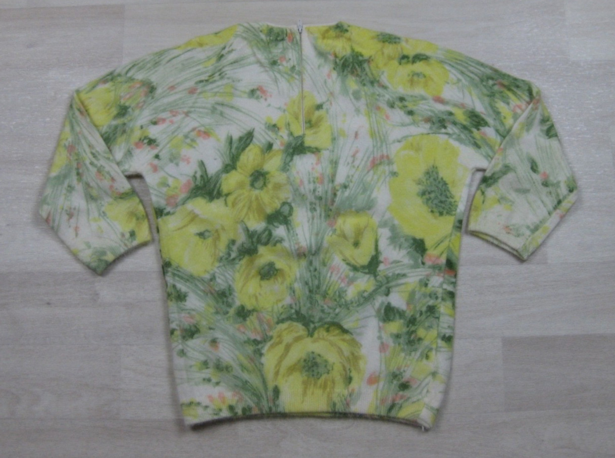Vintage 50s Angelon Darlene Sweater (S/M) Angora Wool Floral Hand Screen Print