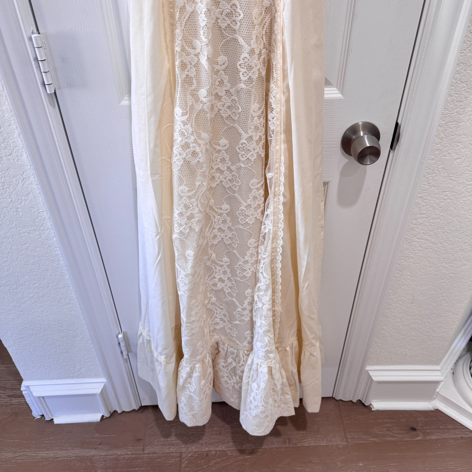 Vintage 70s Ivory Cream Lace Prairie Maxi Dress Size 11 Cottagecore Wedding Boho