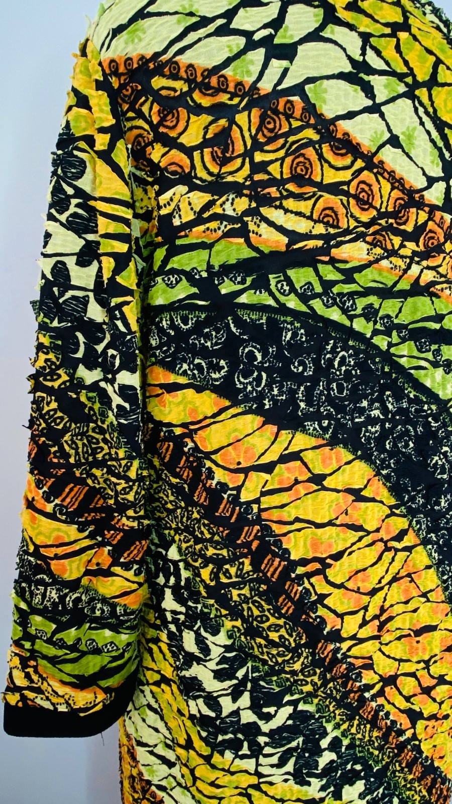 Vintage 1990s long yellow duster jacket XL semi sheer lightweight orange green