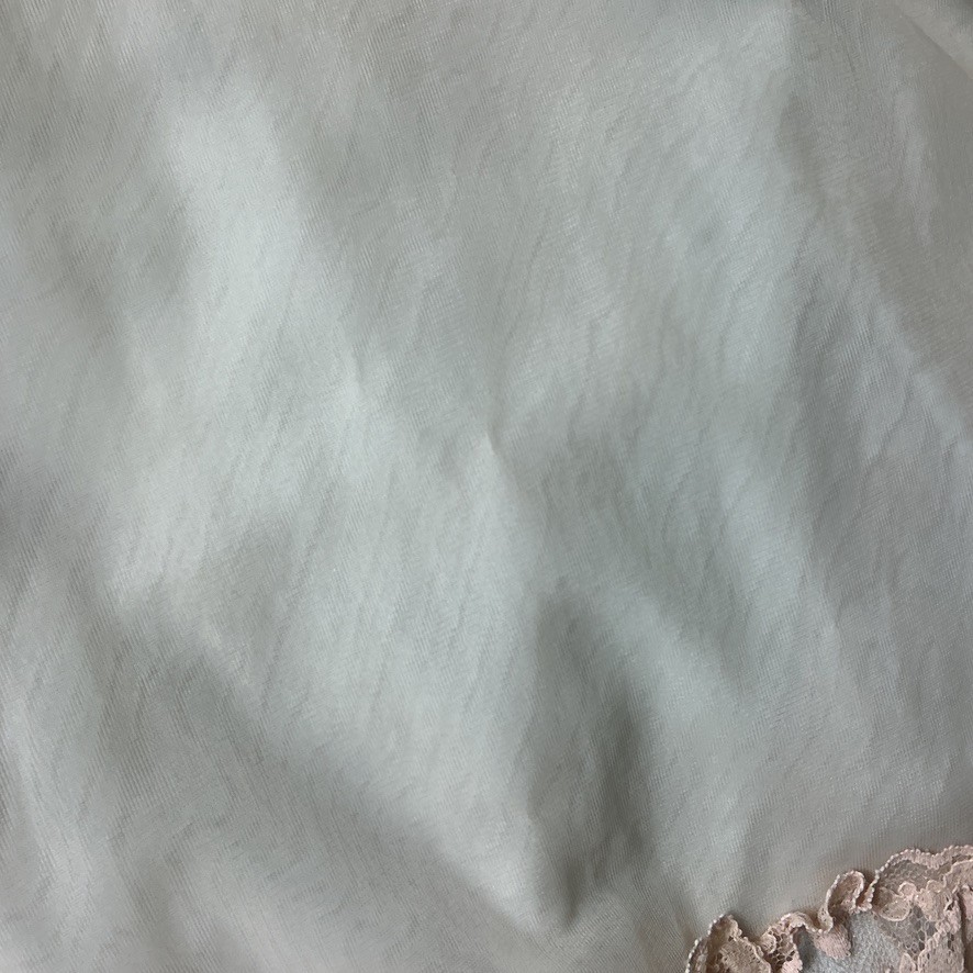 Vintage 50s Odette Barsa Ivory, Blue & Pinkish Ivory Lace Trim Nylon Nightgown L