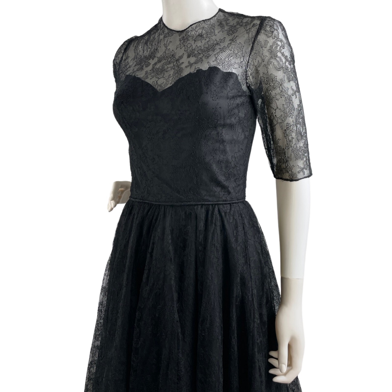Vintage 1950s Black Dress Lace Crinoline Fit & Flare Special Occasion Size XS