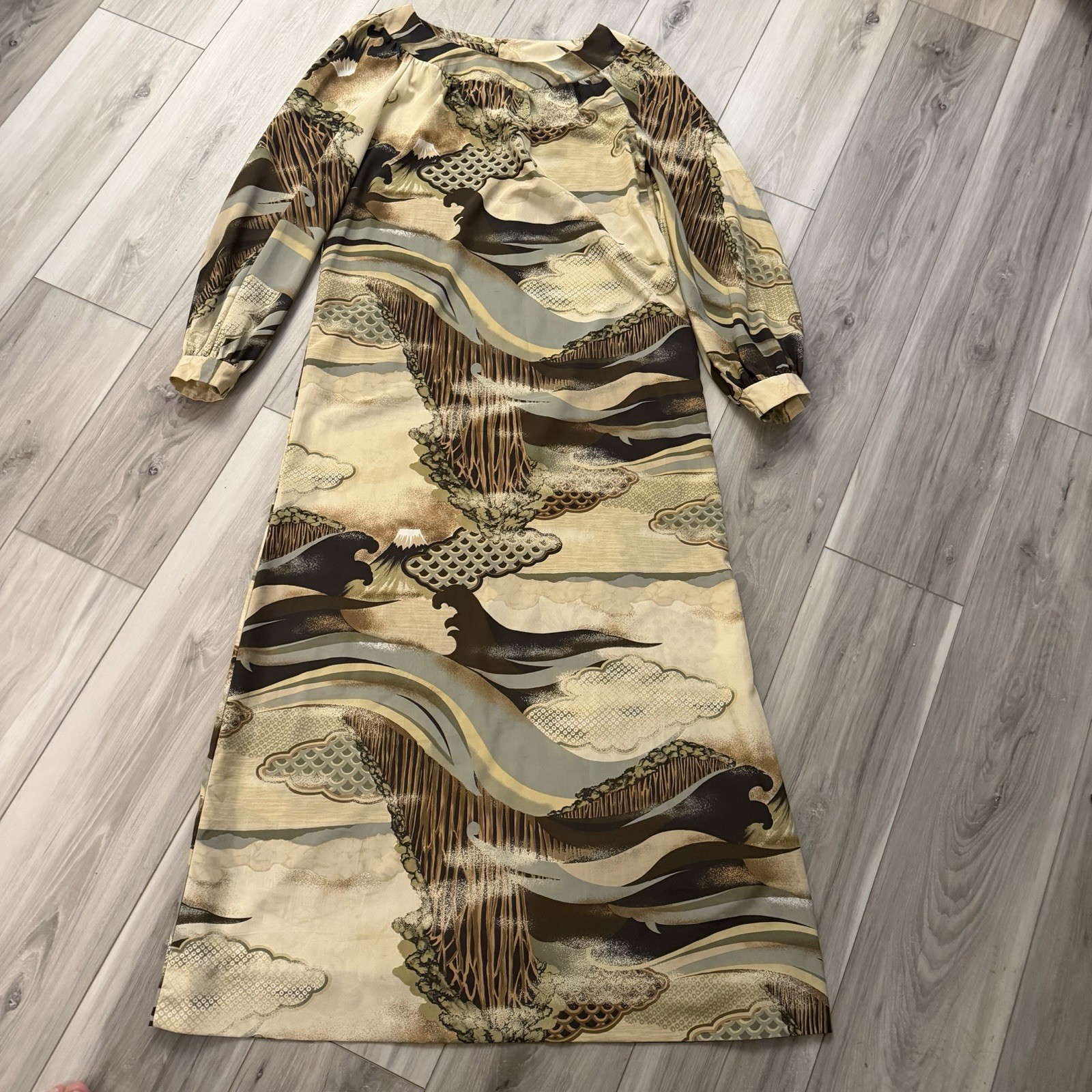 Vintage Alice Of California Earthy Tones Maxi Dress Size S / M Long Sleeve READ