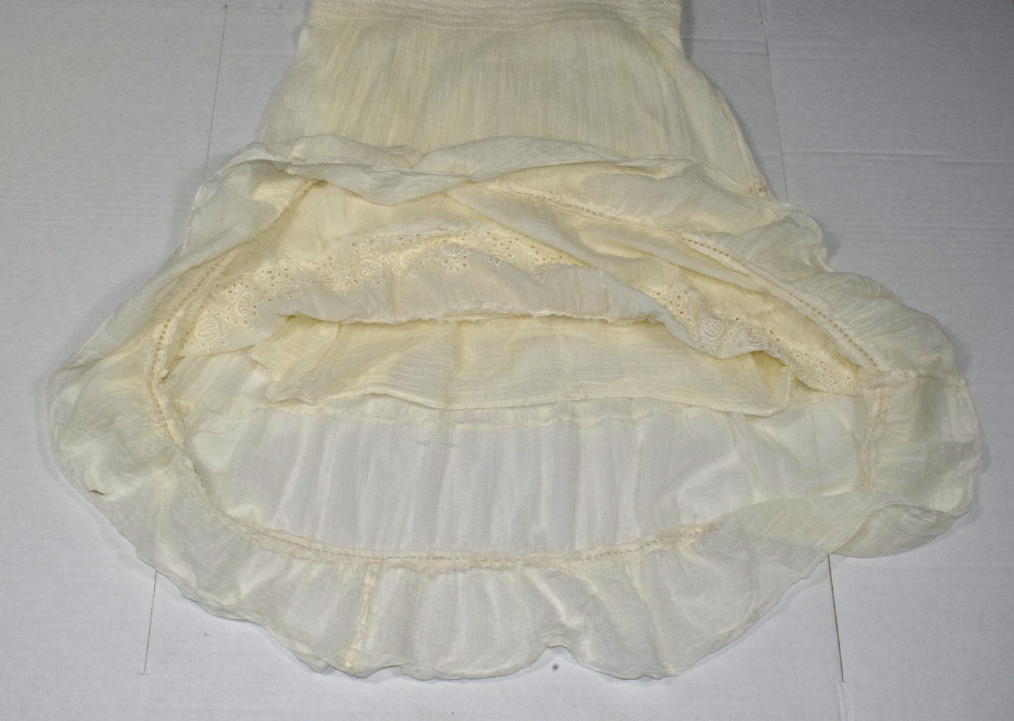 Vintage Dress SR Fashion Size M Y2K Ivory Gauzy Cotton Eyelet Lace Trim Layered