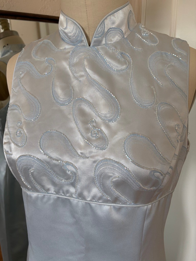Jessica McClintock Gunne Sax Baby Blue Cheongsam Style Gown Sz 13/14 Y2K USA
