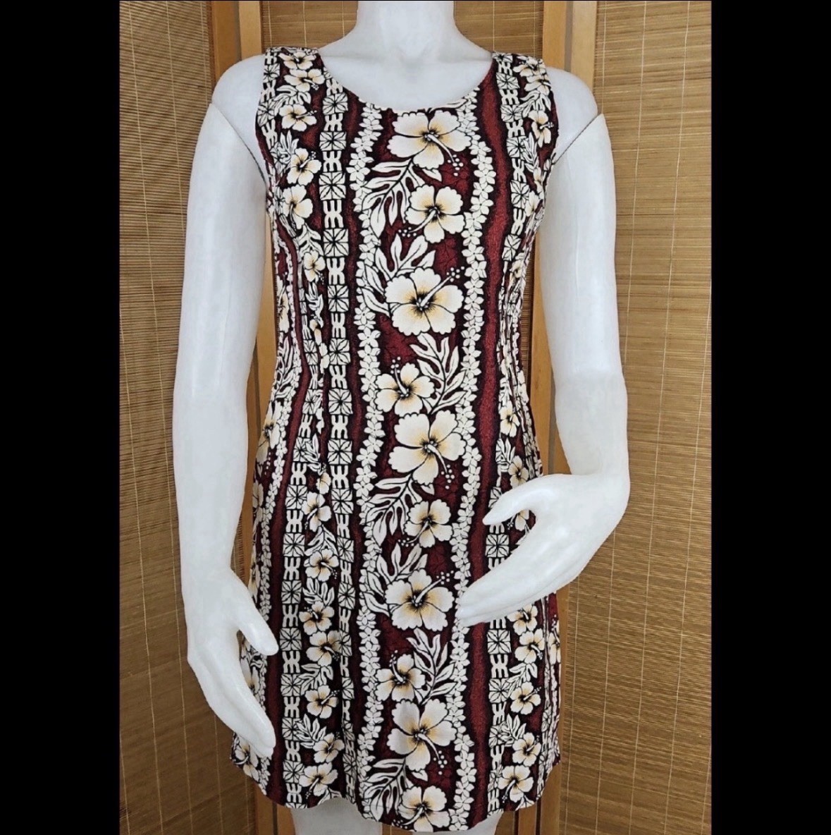 Hawaiian Flavor Tapa Cloth Print Dress Womens S Brown Handmade Sleeveless Floral