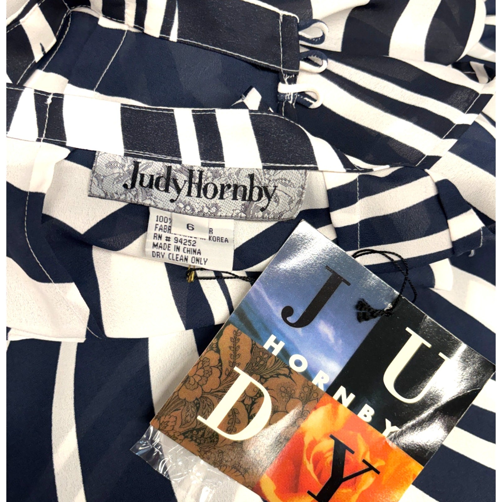 Vtg Judy Hornby Navy Blue White Abstract Wrap Sarong Midi Skirt Size 6 OpArt NEW