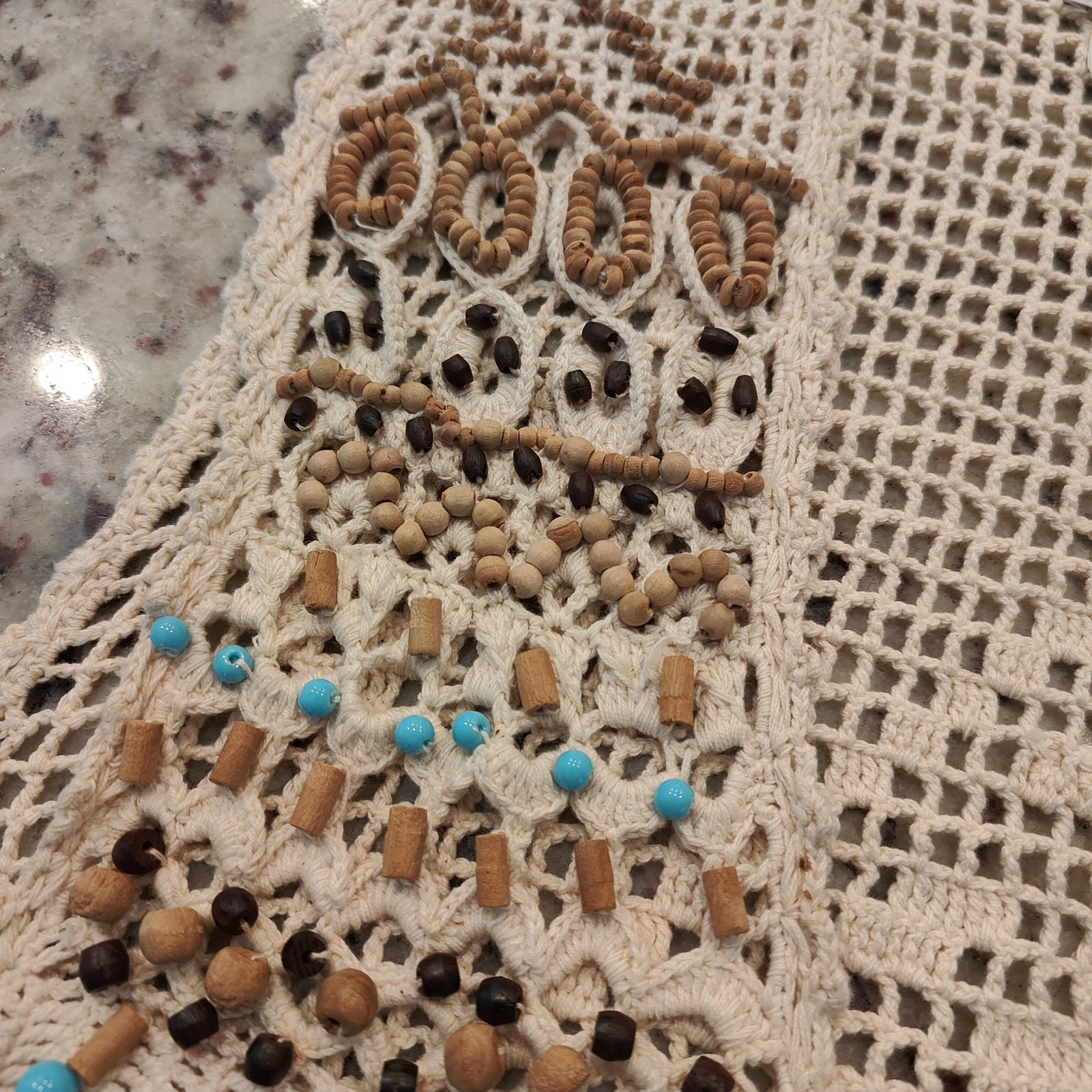 Ann Tjian for Kenar Macrame Wood Beaded Boho Festival Hippie Vest Small Petite