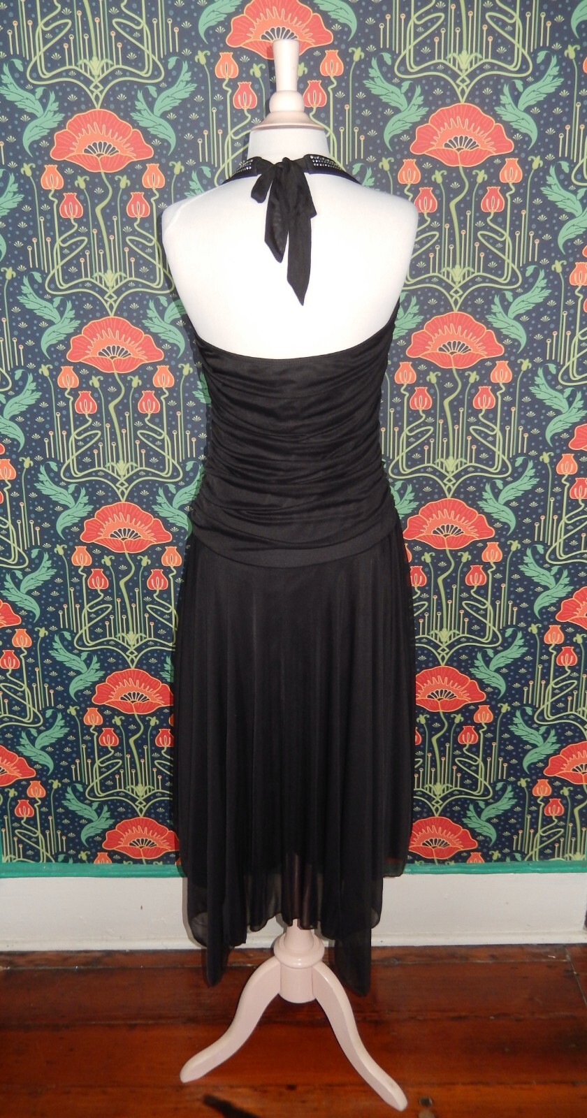 Vintage Y2K Black Whimsigoth Pointy Hem Halter Party Cocktail Dress Trixxi