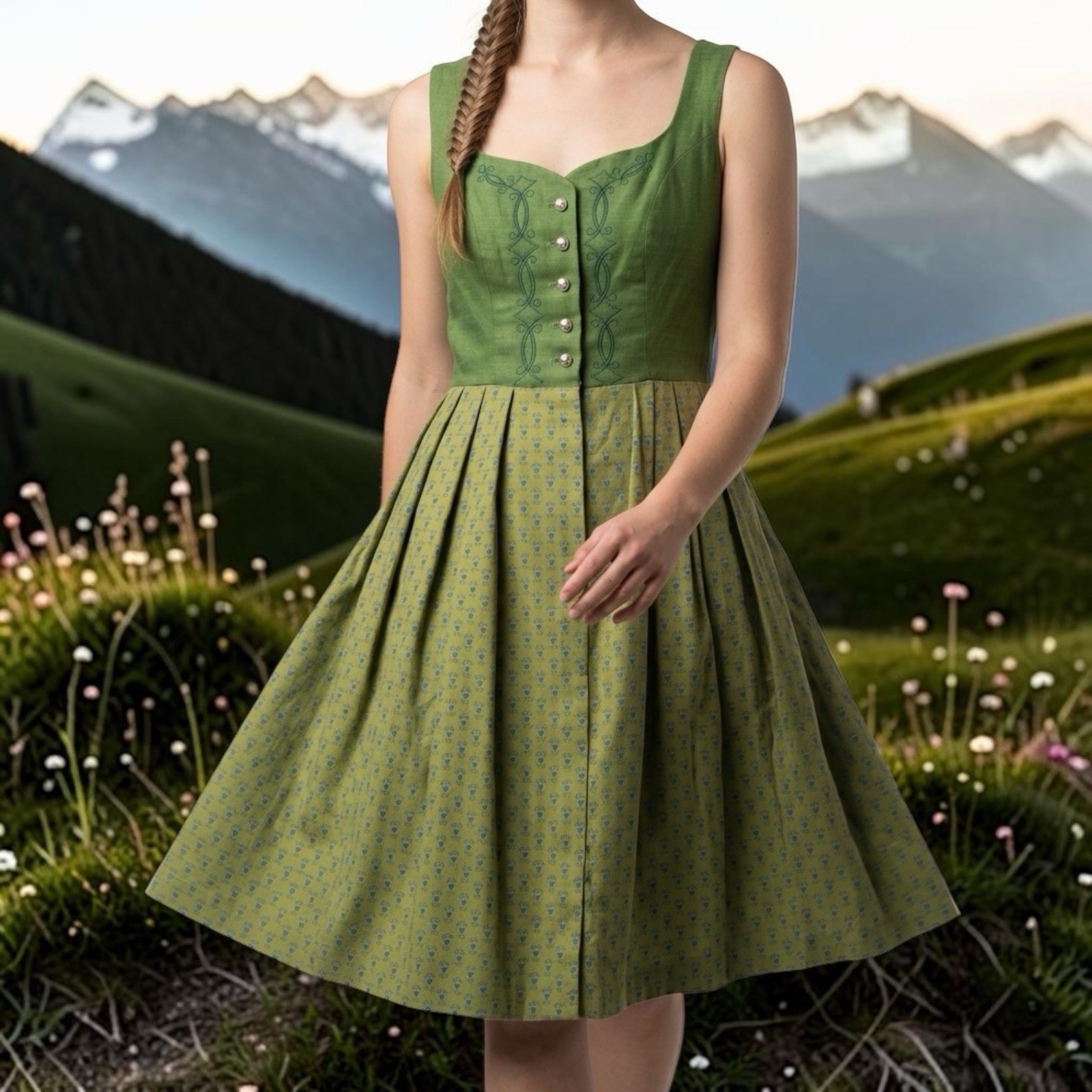 Vintage Kibek Kitzbühel Austria Green Dirndl Oktoberfest Corset Dress Costume 42