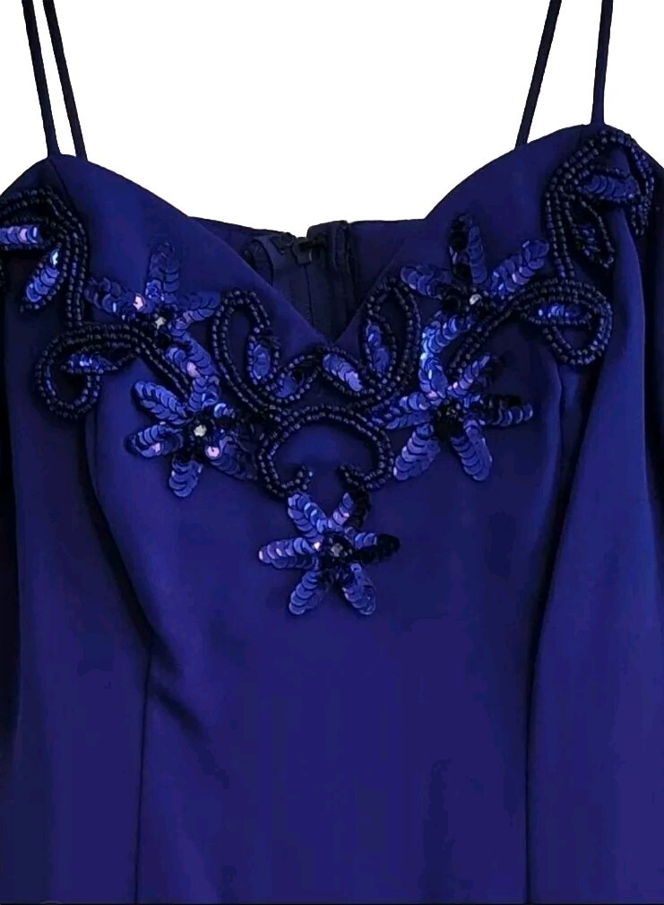 Vintage 80s Blue ILGWU Short Formal/cocktail/prom dress W/beading Sz5/6 MadeUSA