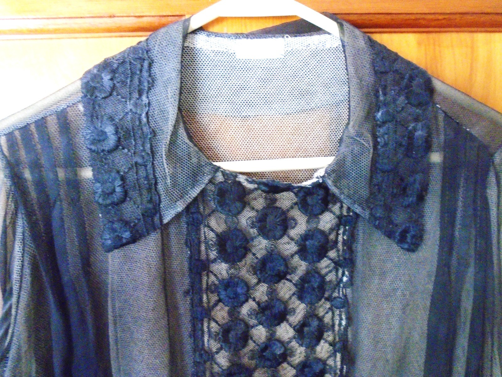 ANTIQUE 1910&rsquo;s 20&rsquo;s EDWARDIAN BLACK SHEER MESH BLOUSE LINED SOUTACH TRIM Sz S-M