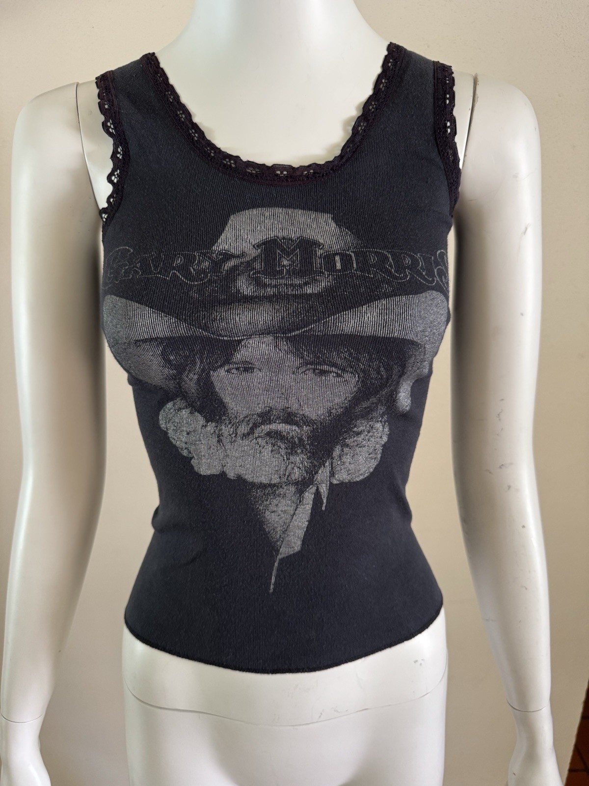 1980s Vtg Gary Morris Country Lace Baby Doll Tank Top Black Biker T Shirt Hat