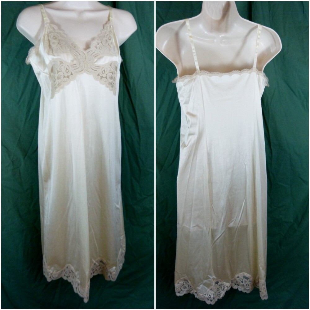 Vanity Fair Lorraine Full Bra Slip 34 TT 36 L 38 40 Satin Lace Slip