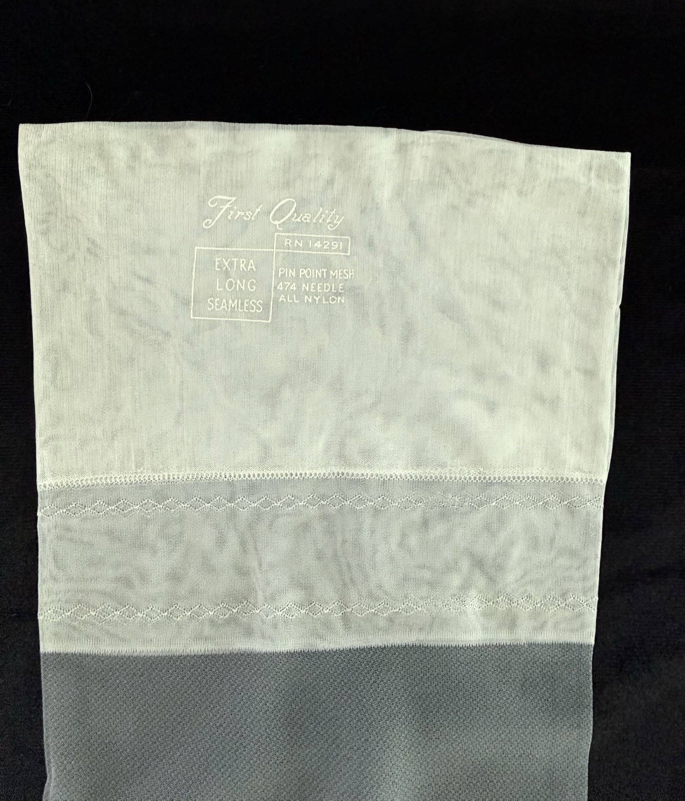 Vintage Seamless Reinforced Heel And Toe Mesh Stockings 38 Inches Long Wide Top