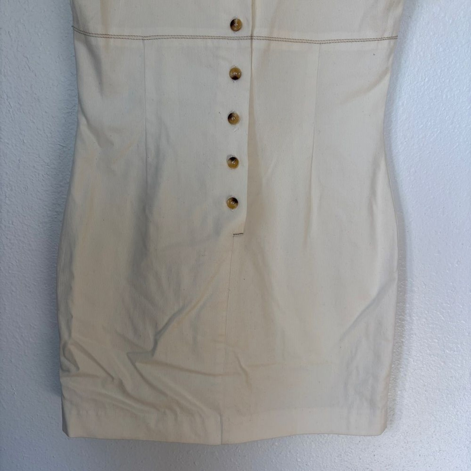 Vintage 90s Esprit Classic Elegant Solid Cream Button Back Mini Dress Size 5/6