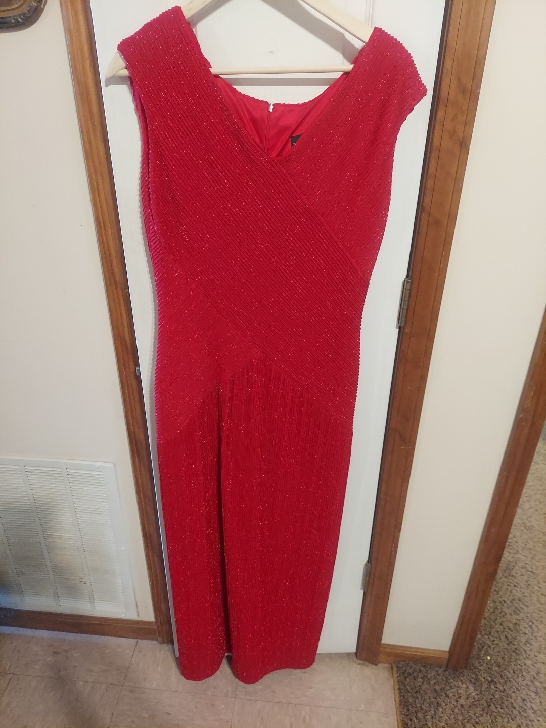 Vintage Alex Evenings Metallic Red Knit Maxi Sleevless 80s Glam Gown Valentines