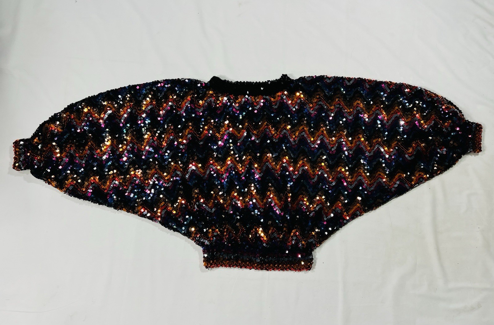 Vintage Womens S/M 70s BRIGHT COLOR Sequin Top Dolman Sleeves Disco Glam/ READ