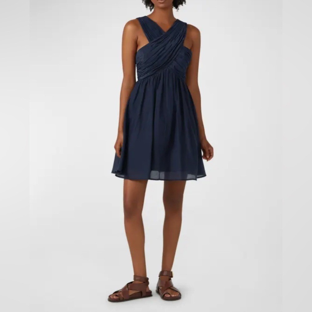 Bird & Knoll Meadow Cotton/Silk Mini Dress in Inky Blue. NWT. Size L