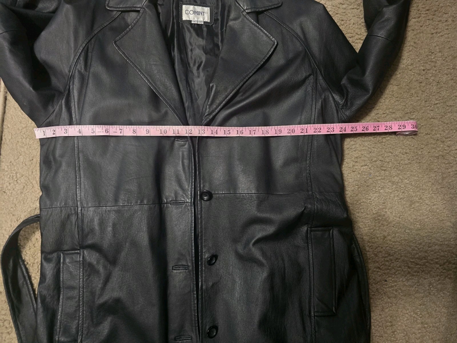 COMINT Vintage Leather Trench Coat with Belt Womens Size XL
