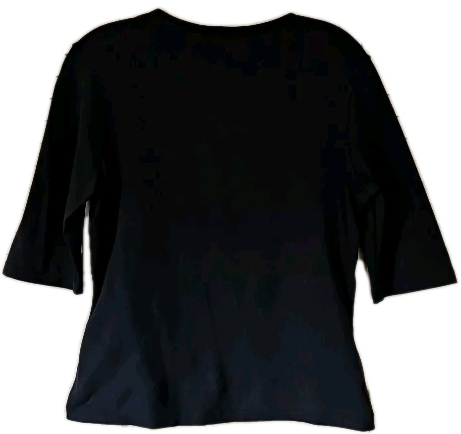 Ann Taylor LOFT Blouse Black Stretch Short Sleeve Elbow Pullover V-neck Medium