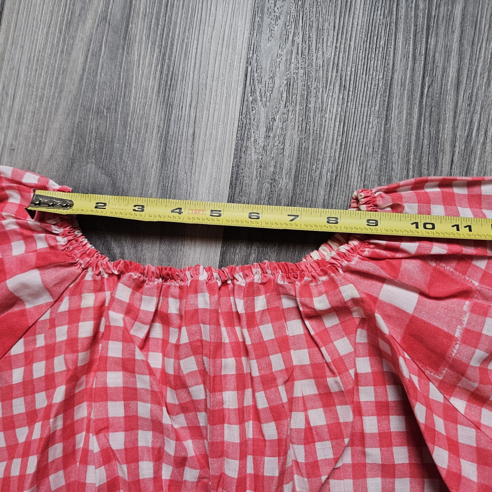 VTG 1970s Sears JR Bazaar Red/White Checker Gingham Off Shoulder Cotton Crop Top