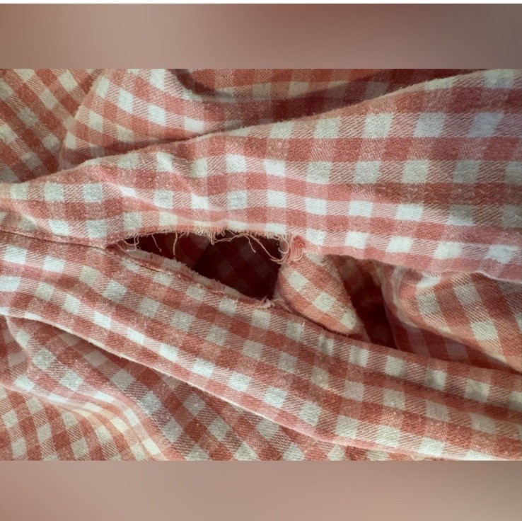 Vintage Pink & White Gingham Checkered Muumuu Nightgown w/ Pockets & Side Slits