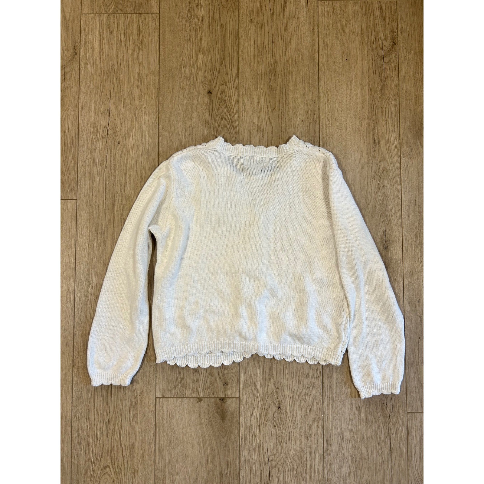Teddi Vintage White Diamond Knit Scalloped Cottagecore Cardigan Sweater PM