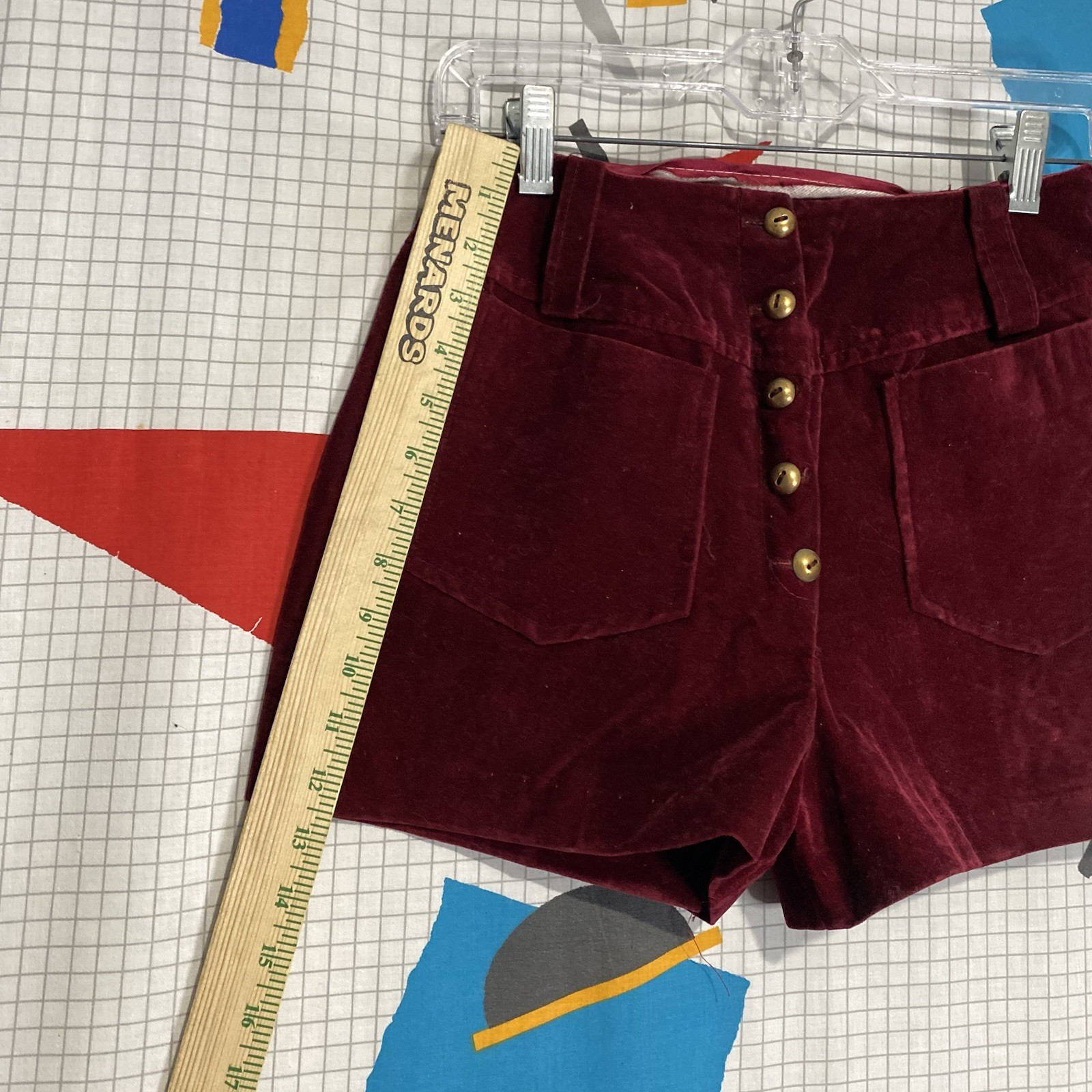 Vintage 60s 70s Velvet Shorts High Waist 25 Gold Buttons Disco Rockabilly Pin Up