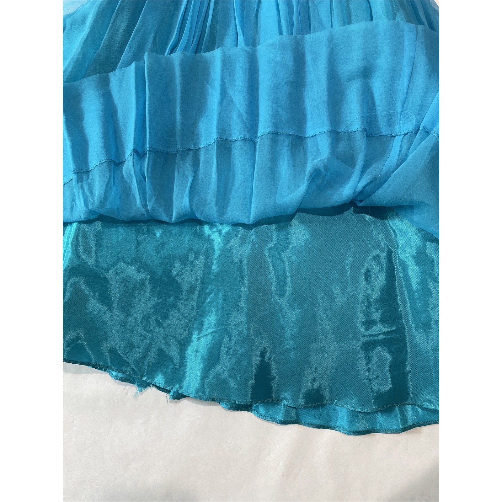 Vintage 50s 60s Chiffon Dress Prom Party Aqua Turquoise Waist 24 (SEE FLAWS