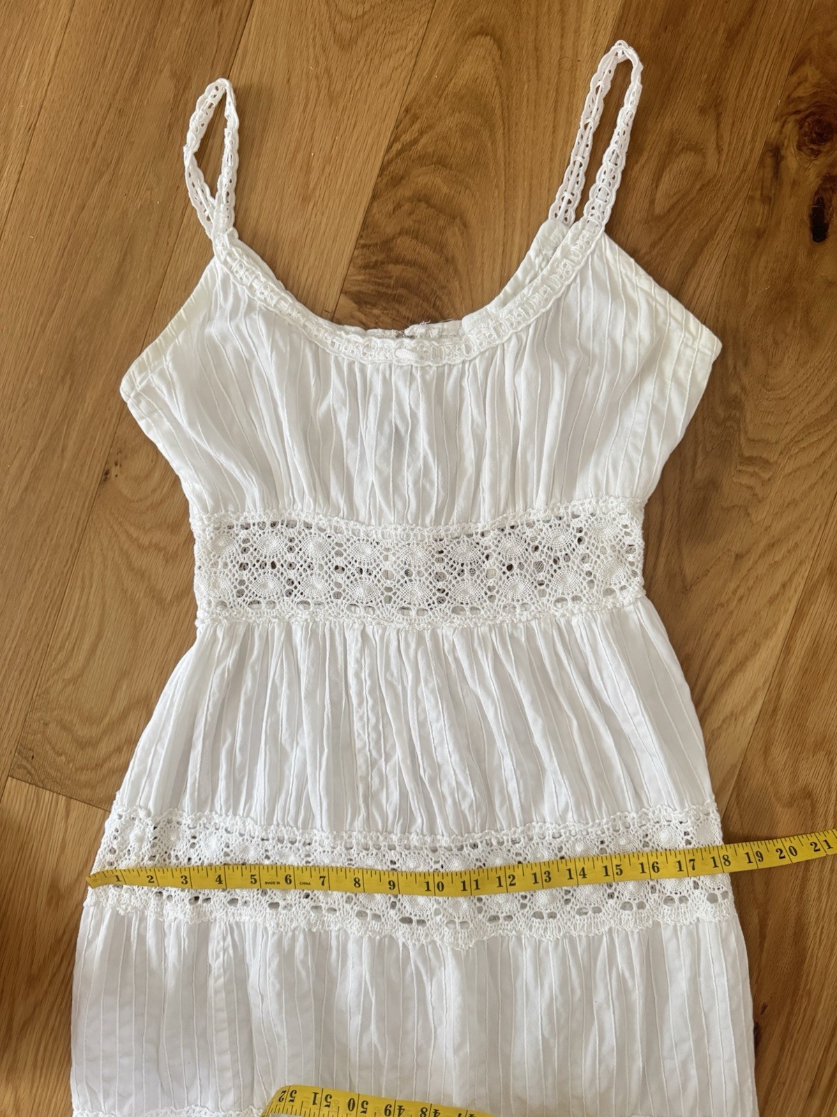 Vtg 70s White Cotton Crochet Sundress Prairie Dress Cottagecore Boho Bridal