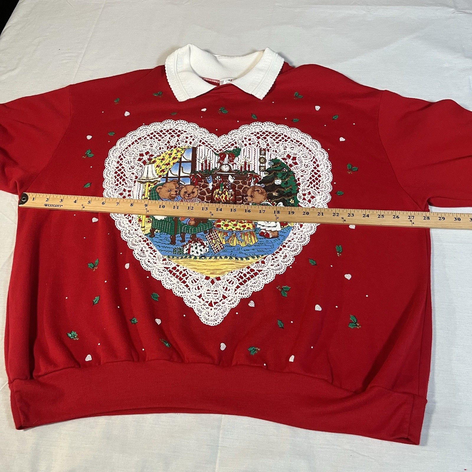 Vintage 90s Nutcracker Bear Christmas Sweatshirt Puff Paint Plus 2X USA Grandma