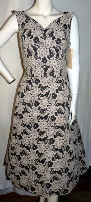 VINTAGE 1950s Lace & Taffeta Velvet Straps COCKTAIL DRESS Size Bust 42 LARGE