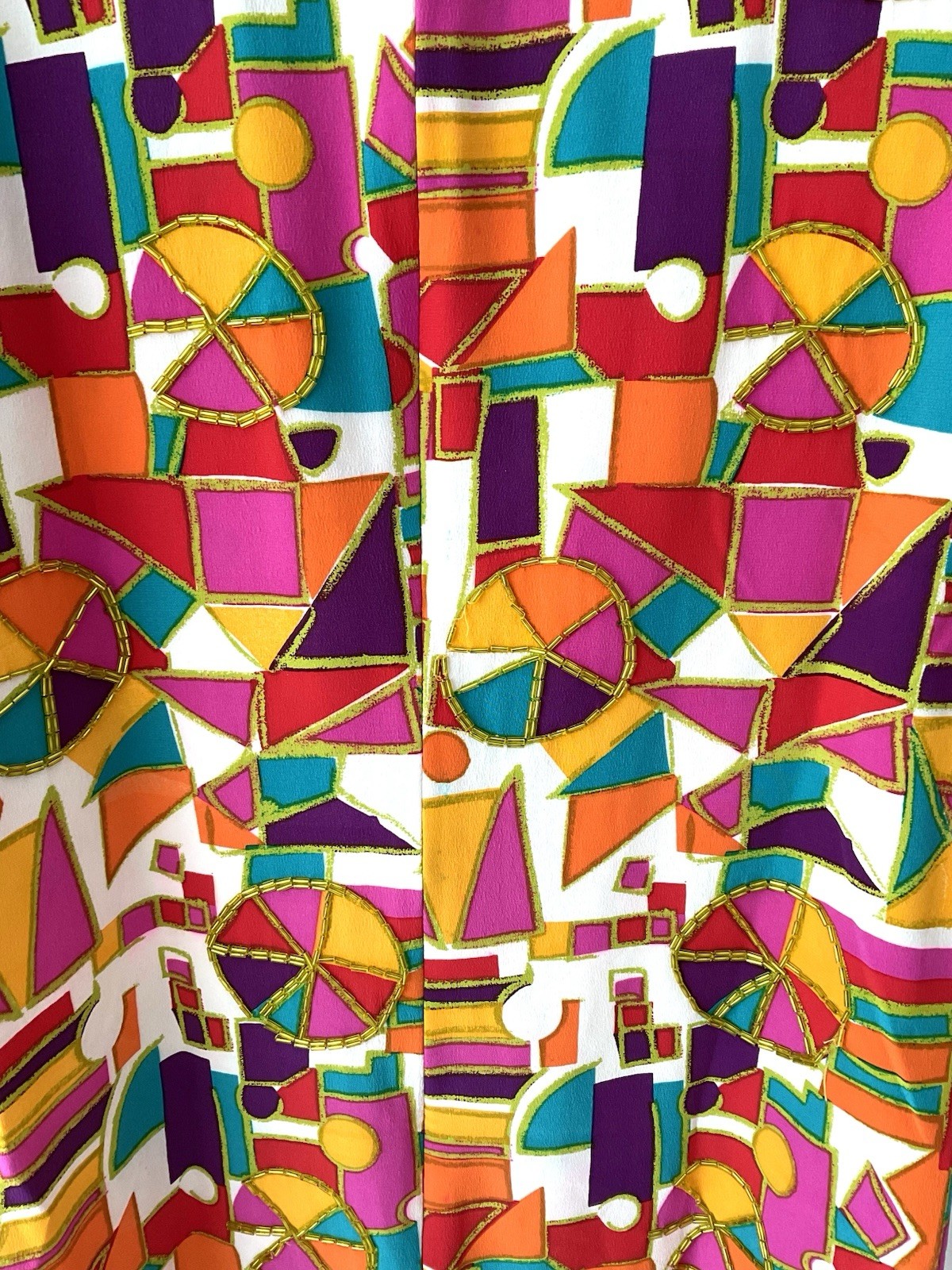 Vintage Bill Blass Silk Beaded Mod Shift Dress Geometric Colorblock Size 4