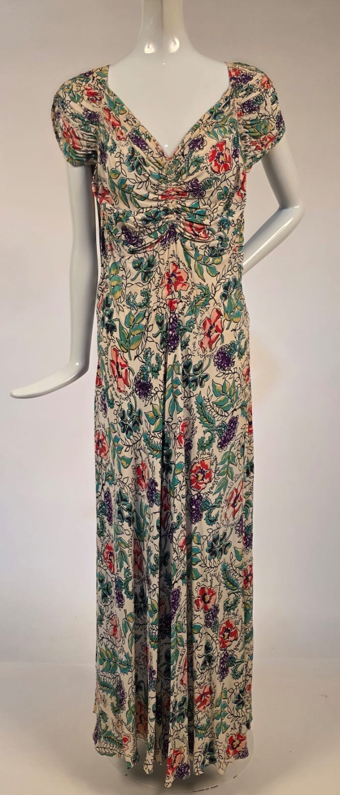 VINTAGE 1940’S ENGLAND WARTIME SECRET REVERSE PRINT RAYON PROPAGANDA DRESS