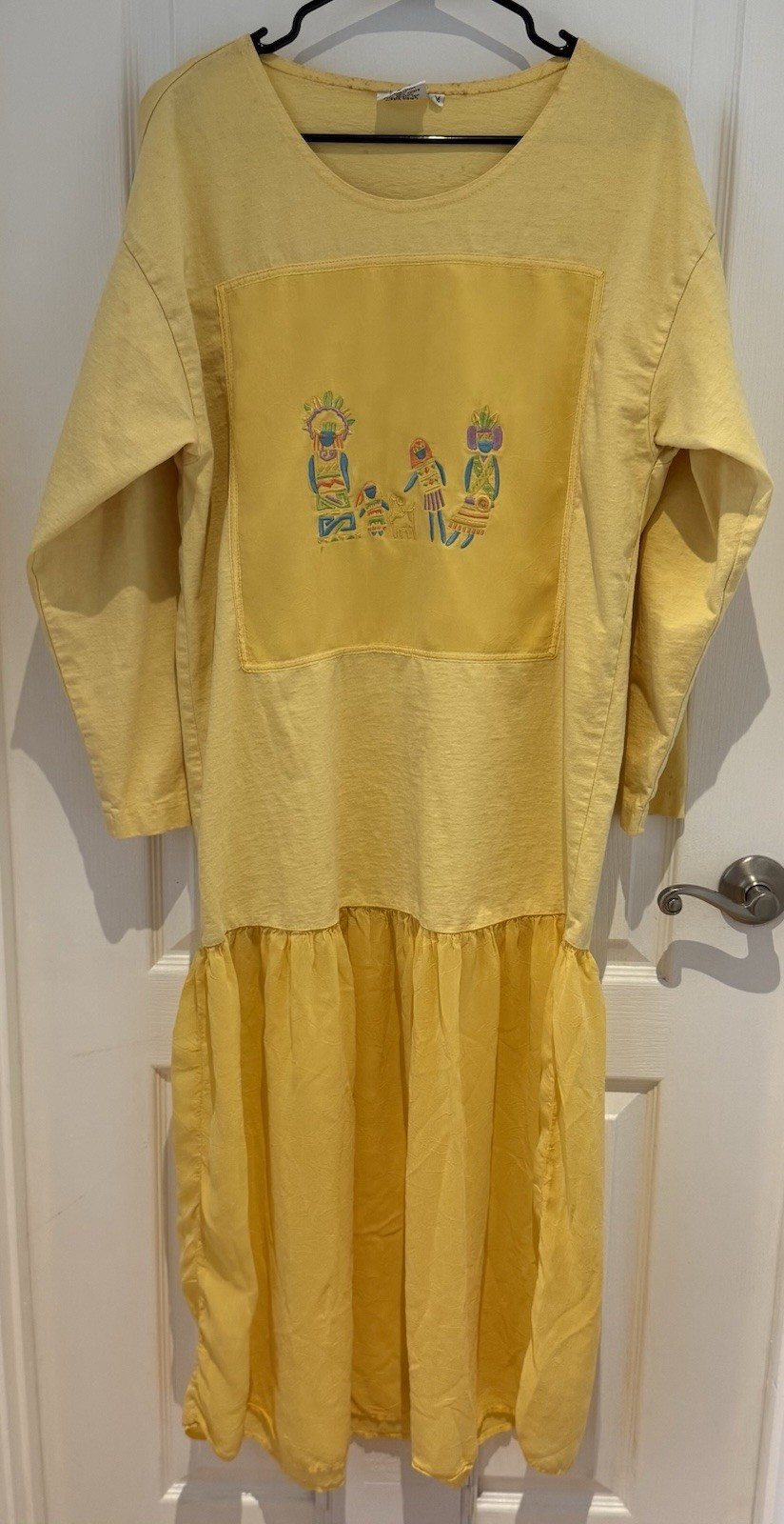 VTG Johnny Was Yellow Sun T-Shirt Dress Sz M Beach Cover Up USA 90s 100% Cotton