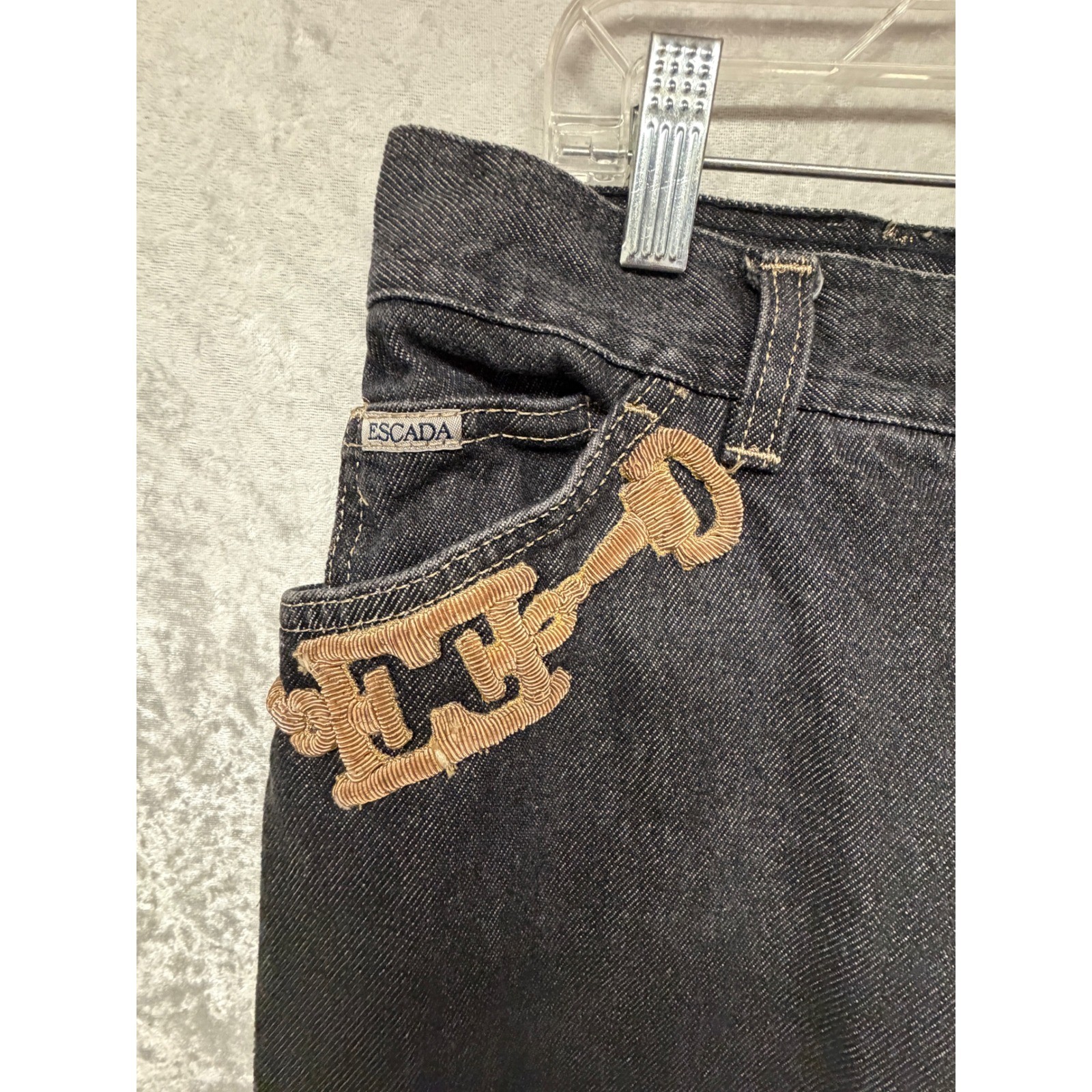 Escada Margaretha Ley Vintage Dark Western Horseshoe Embroidery Jeans 26×27