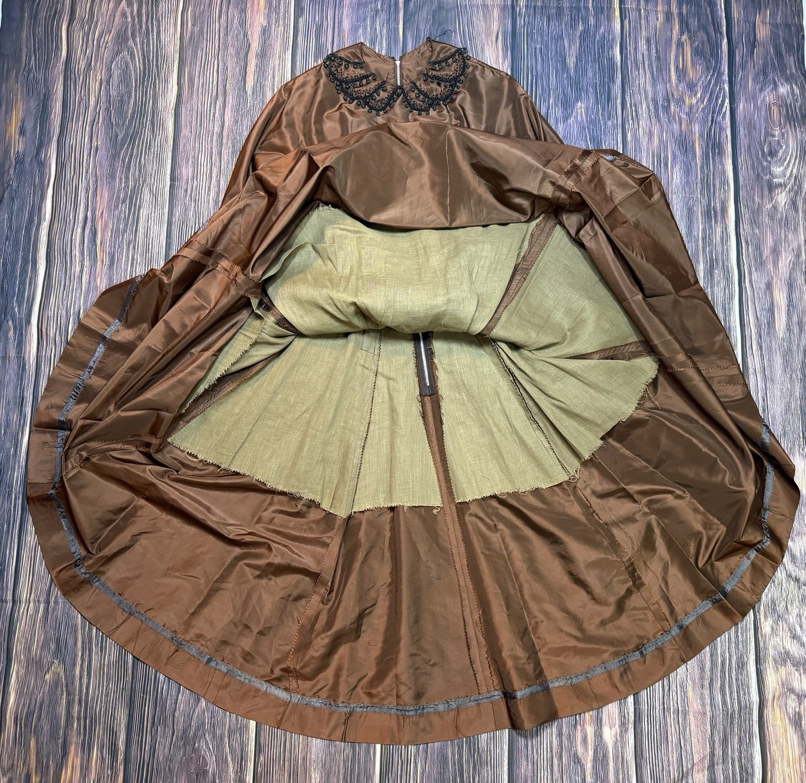 Vintage 50s Copper Victorian Goth Fit & Flare Cocktail Dress Beaded Collar SM/XS